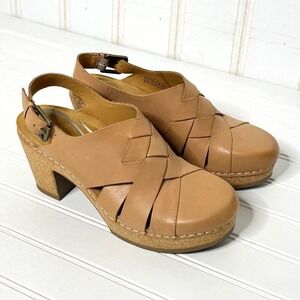 Aetrex Paige Tan Leather Slingback Clogs Orthotic Platform Sandals CC302 EU 38